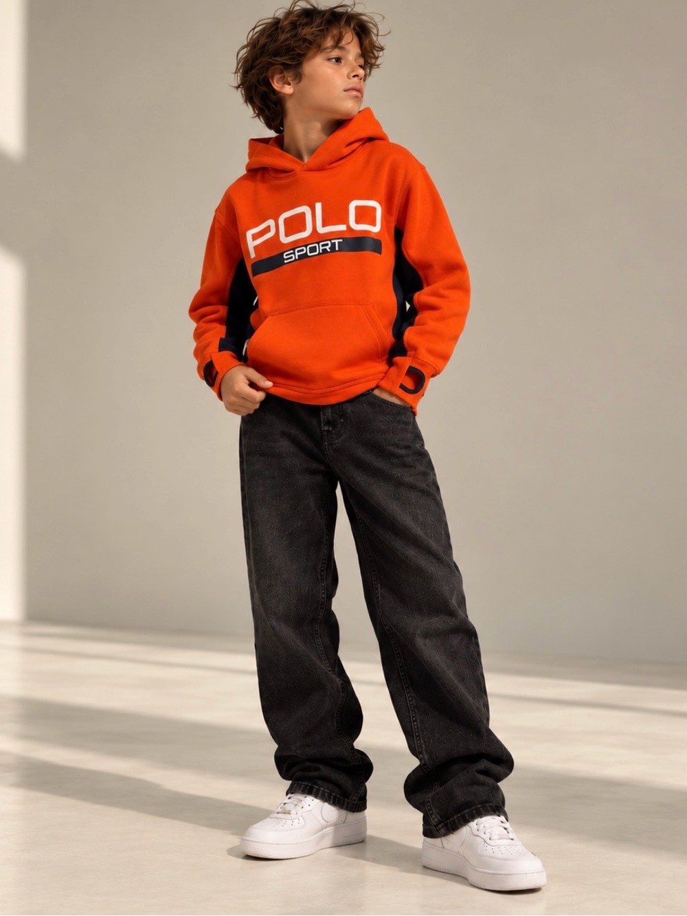 BOYS Ralph Lauren Kids Orange and Navy Polo Sport Hoodie | Size Small